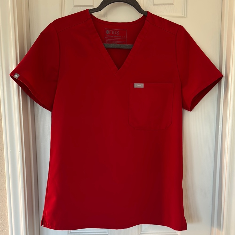 Figs Bold Red V-Neck Scrub Top
